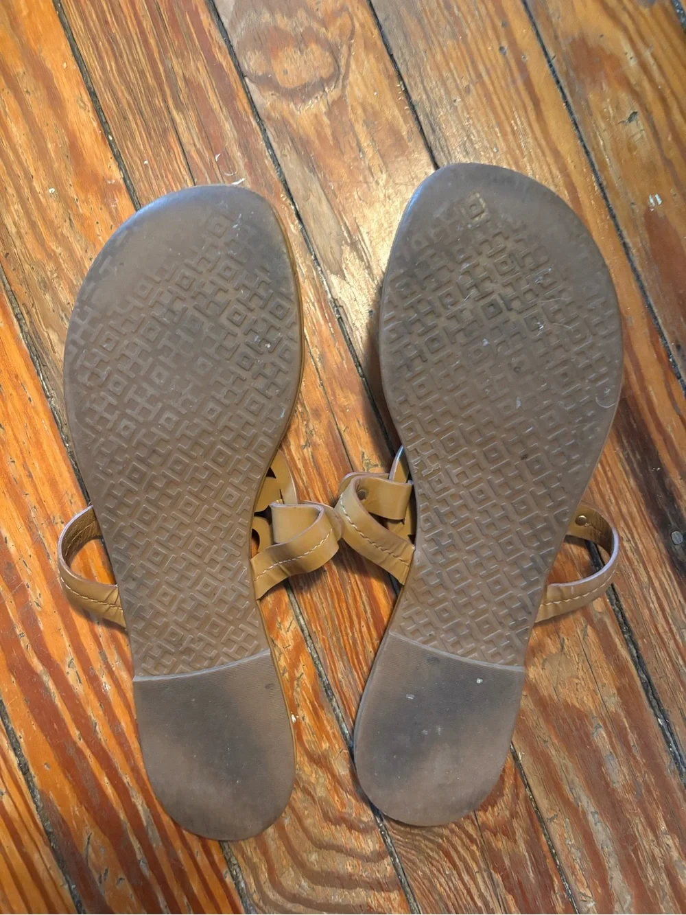 Tory Burch Tan Miller Cutout Logo Thong Sandals